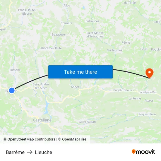 Barrême to Lieuche map