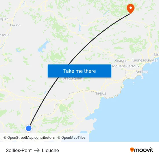 Solliès-Pont to Lieuche map