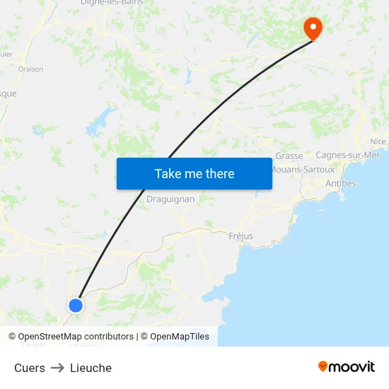 Cuers to Lieuche map