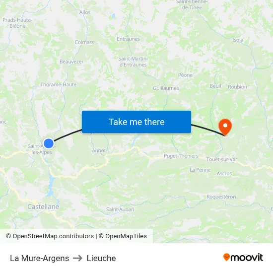 La Mure-Argens to Lieuche map