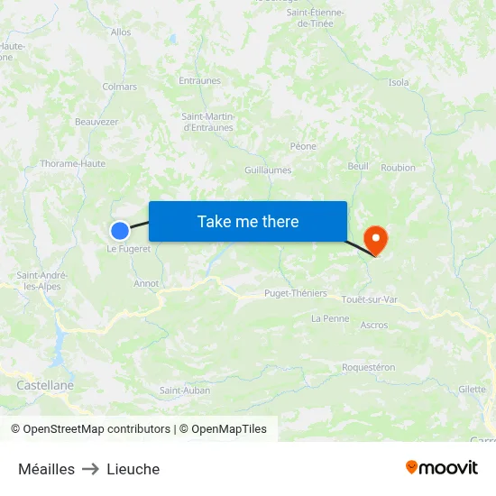 Méailles to Lieuche map