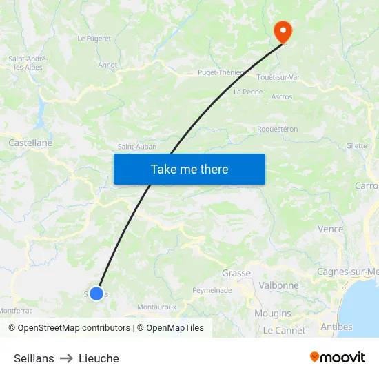 Seillans to Lieuche map