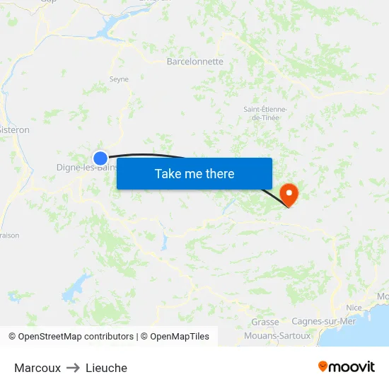 Marcoux to Lieuche map