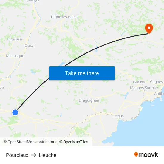 Pourcieux to Lieuche map