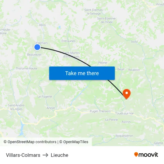 Villars-Colmars to Lieuche map