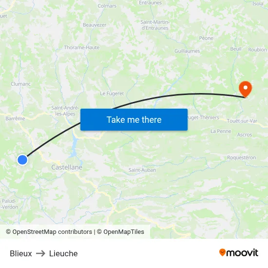 Blieux to Lieuche map