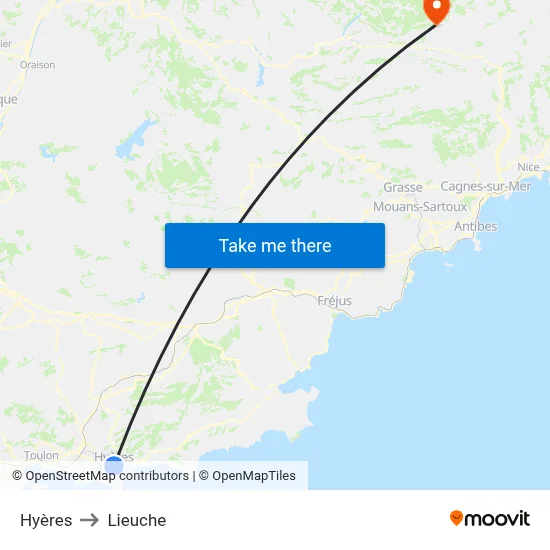 Hyères to Lieuche map