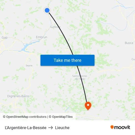 L'Argentière-La-Bessée to Lieuche map