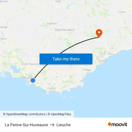 La Penne-Sur-Huveaune to Lieuche map
