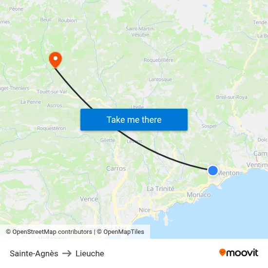 Sainte-Agnès to Lieuche map