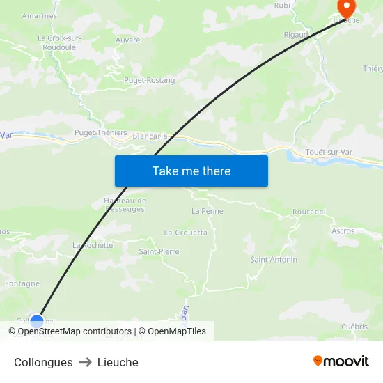 Collongues to Lieuche map