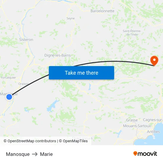 Manosque to Marie map