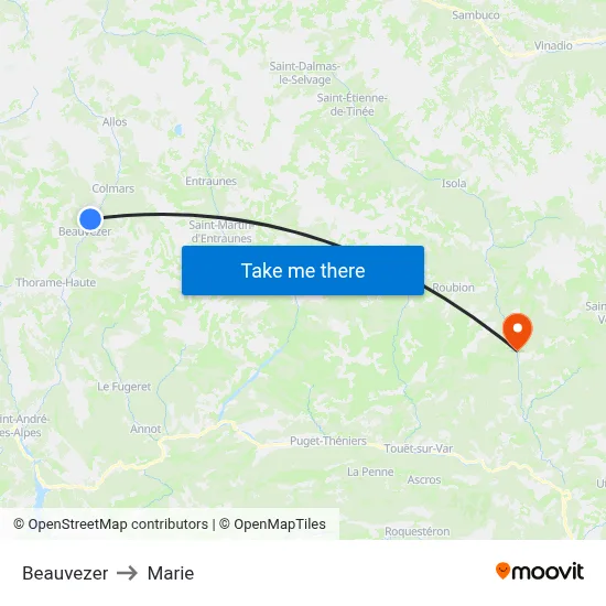 Beauvezer to Marie map