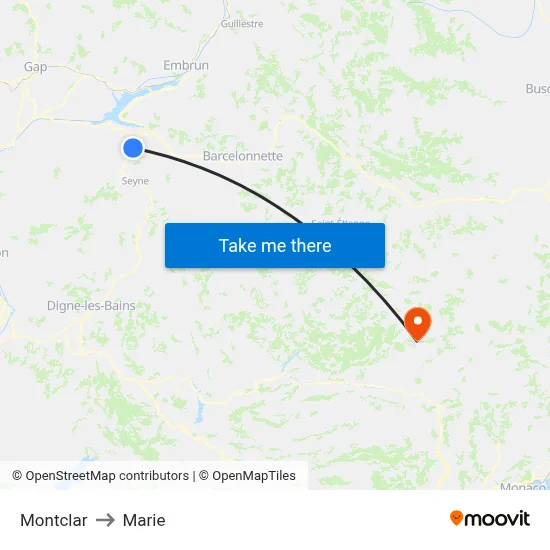 Montclar to Marie map
