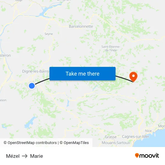 Mézel to Marie map