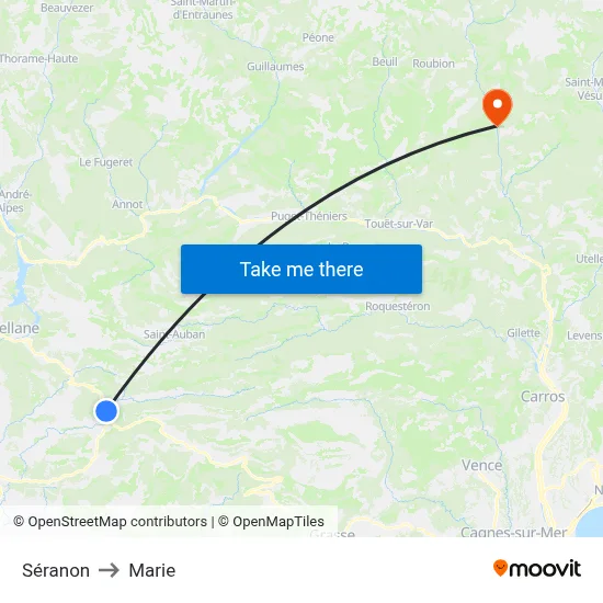 Séranon to Marie map