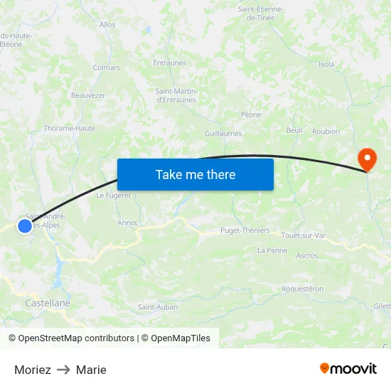 Moriez to Marie map