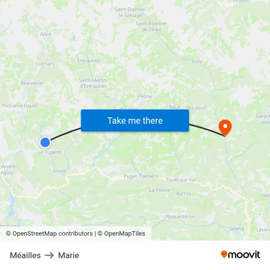 Méailles to Marie map