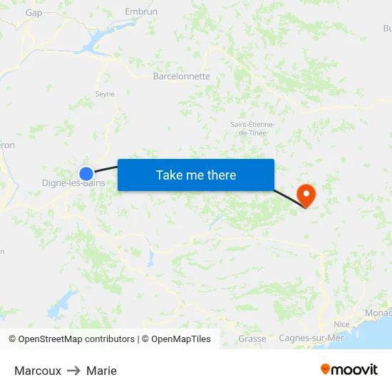 Marcoux to Marie map