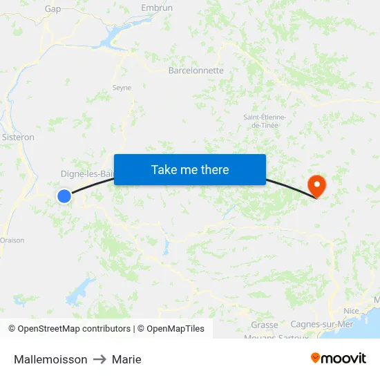 Mallemoisson to Marie map