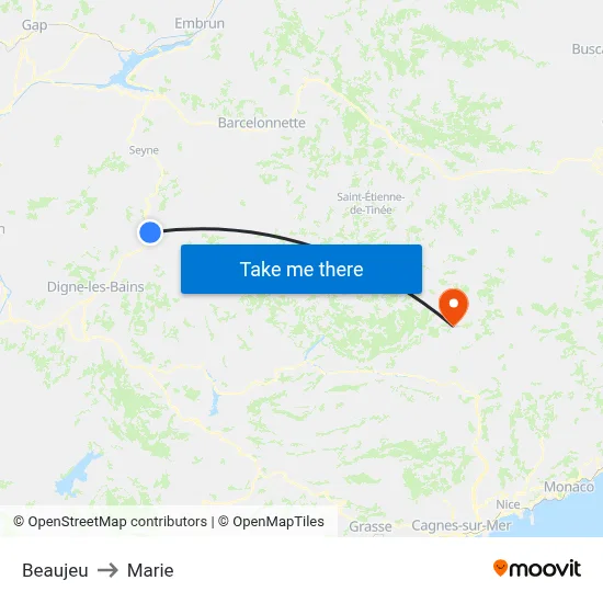 Beaujeu to Marie map