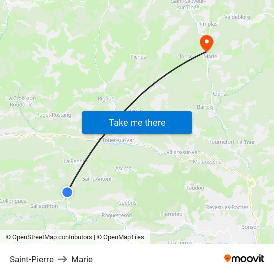 Saint-Pierre to Marie map