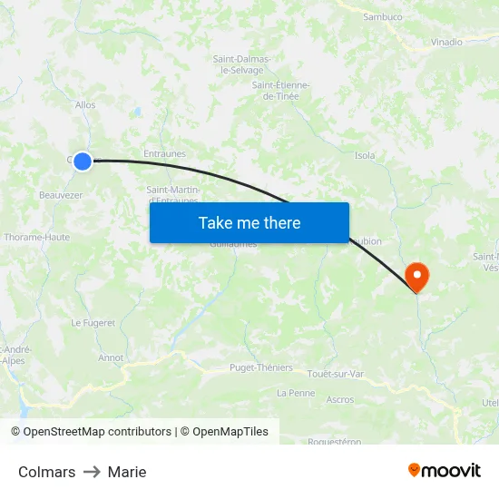 Colmars to Marie map