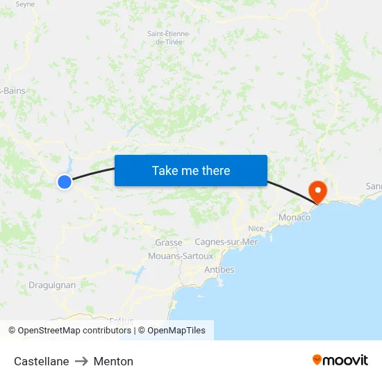 Castellane to Menton map