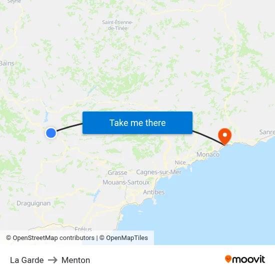 La Garde to Menton map