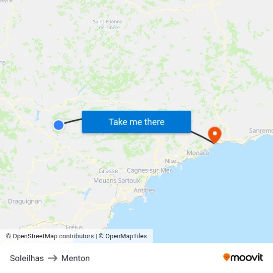 Soleilhas to Menton map