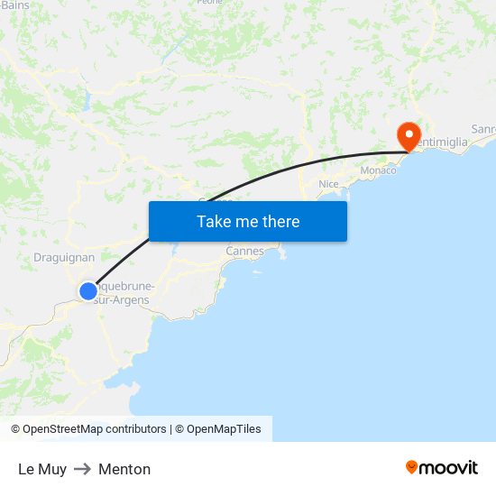 Le Muy to Menton map