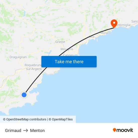 Grimaud to Menton map