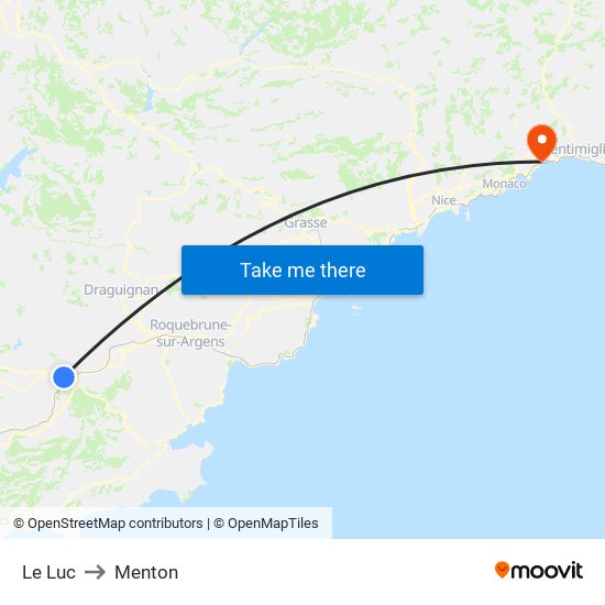 Le Luc to Menton map