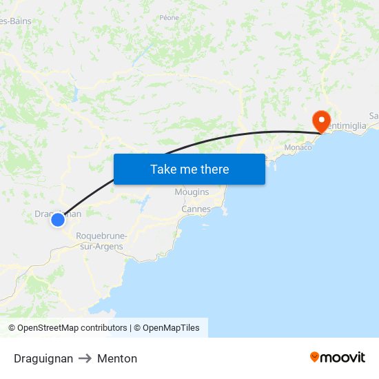 Draguignan to Menton map