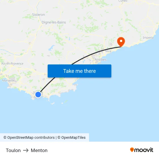 Toulon to Menton map