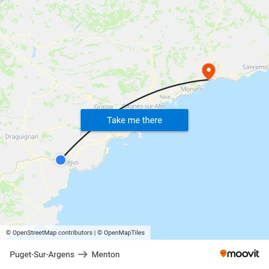 Puget-Sur-Argens to Menton map