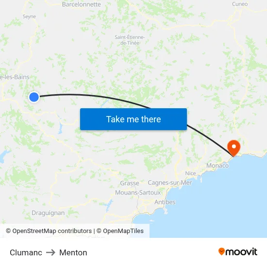 Clumanc to Menton map