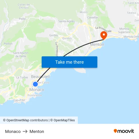 Monaco to Menton map