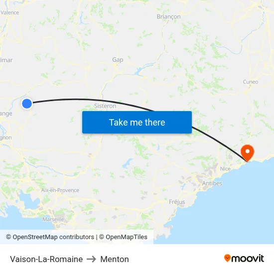Vaison-La-Romaine to Menton map