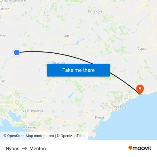 Nyons to Menton map