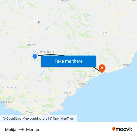 Malijai to Menton map