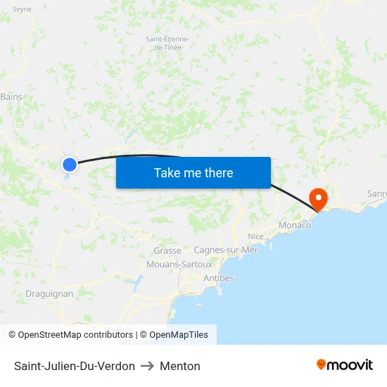 Saint-Julien-Du-Verdon to Menton map