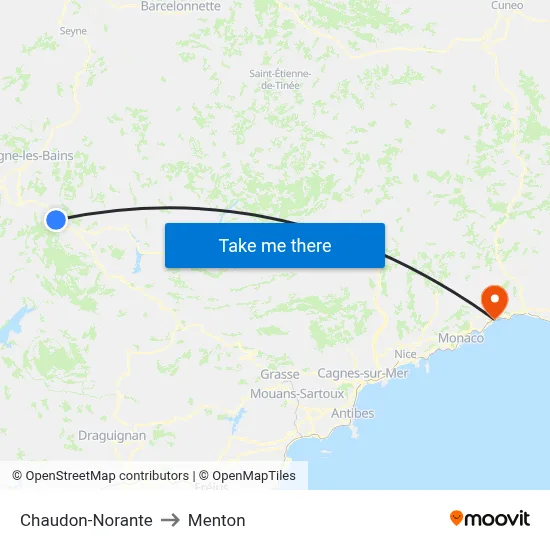 Chaudon-Norante to Menton map