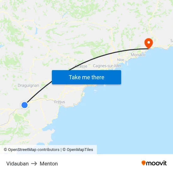 Vidauban to Menton map