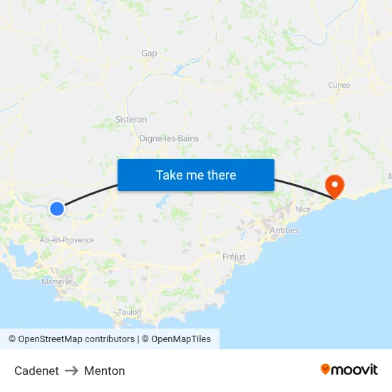 Cadenet to Menton map