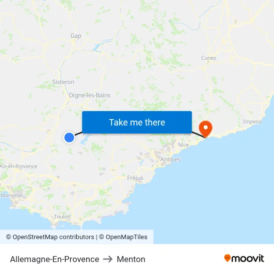 Allemagne-En-Provence to Menton map