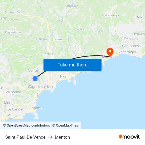Saint-Paul-De-Vence to Menton map
