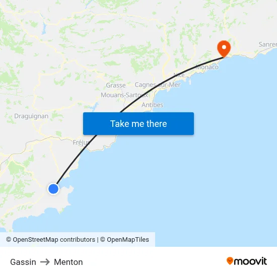 Gassin to Menton map