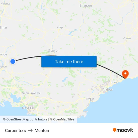 Carpentras to Menton map