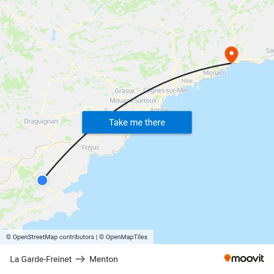 La Garde-Freinet to Menton map